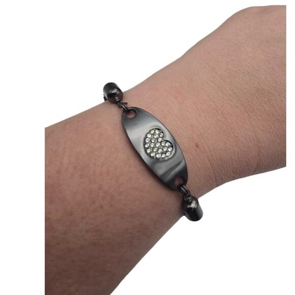 Lia Sophia Jewelry - Lia Sophia Black-Tone Multi-Strand Bracelet with Rhinestone Heart